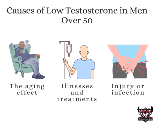 Essential Facts about Testosterone in Men Over 50, a graph showing the causes of low testosterone in men over 50